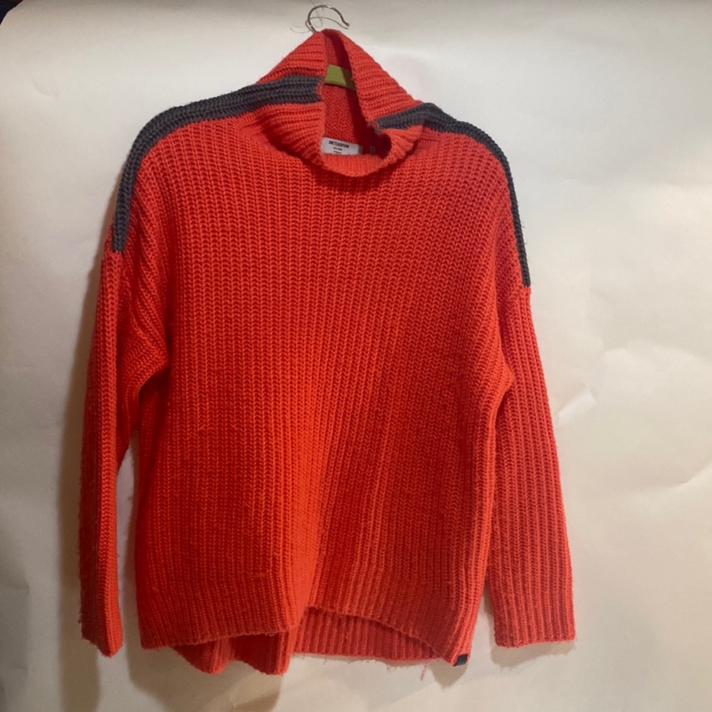 Oversized, orange, orange sweater with charcoal, gray stripe